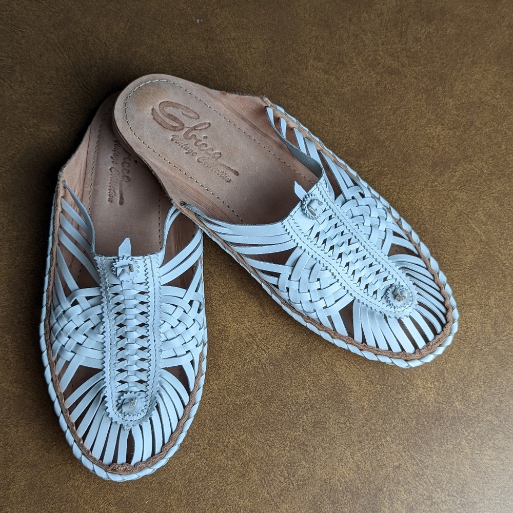 Sbicca White Leather Braided Mule Huarache